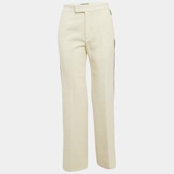 Gucci Cream Side Stripe Tweed Straight Leg Trousers M