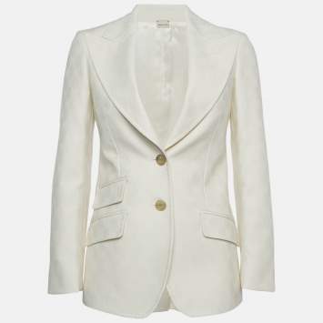 Pre Owned Gucci Off White GG Wool Jacquard Blazer XXS