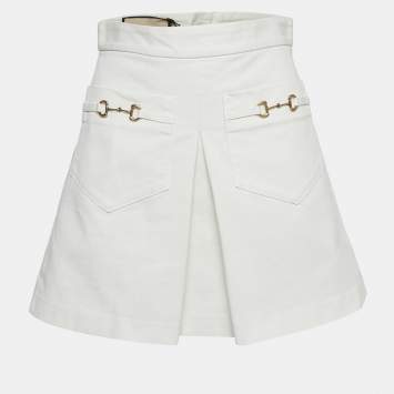 Pre Owned Gucci White Denim Horse Bit Detail Mini Skirt S