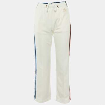 Pre Owned Gucci x Adidas White Jersey Striped Track Pants S