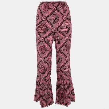 Gucci Pink Printed Silk Flared Trousers S