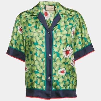 Gucci Green Strawberries Silk Short Sleeve Shirt S