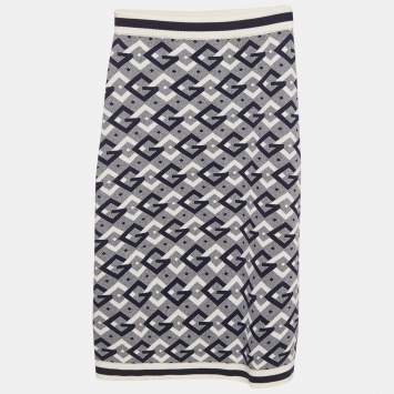 Gucci Navy Blue Cotton Jacquard Knit Knee-Length Skirt XS
