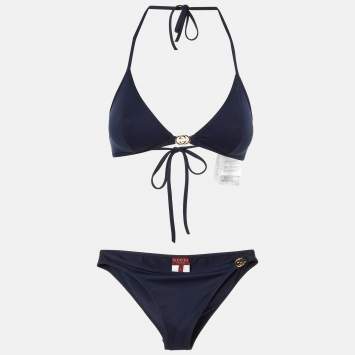 Pre Owned Gucci Navy Blue GG Sparkling Jersey 2 Piece Bikini L