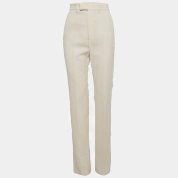 Pre Owned Gucci Cream Silk Crepe Straight Leg Pants S