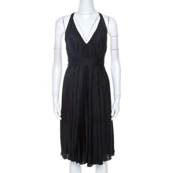 Pre Owned Gucci Black Jersey Crossover Pleated Dress XS