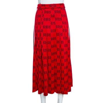 Pre Owned Gucci Red Cotton GG Jersey Web Skirt XS