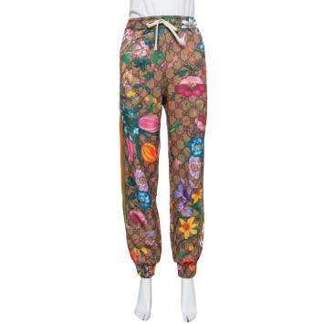Pre Owned Gucci Brown Knit Flora GG Supreme Pattern Track Pants S