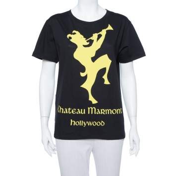 Pre Owned Gucci Black Chateau Marmont Printed Cotton T-shirt XS