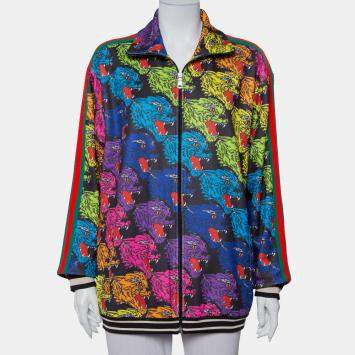 Pre Owned Gucci Multicolor Panther Face Printed Jersey Technical Jacket XS
