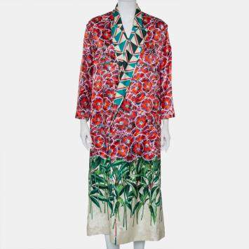 Gucci Multicolor Printed Silk Open Front Coat L