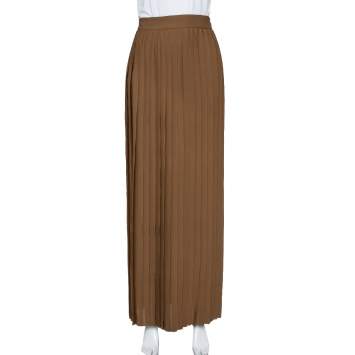 Pre Owned Gucci Brown Silk Pleated Maxi Skirt XS