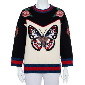Pre Owned Gucci Multicolor Bonded Cotton Butterfly Embroidered Jumper L