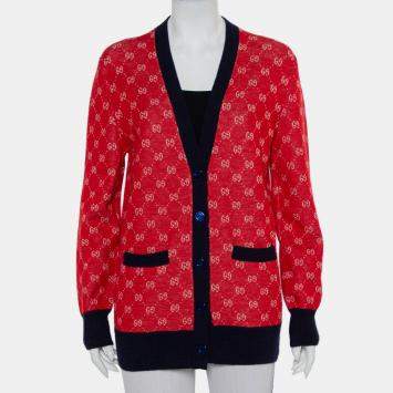 Pre Owned Gucci Red Wool & Alpaca Button Front Cardigan XS