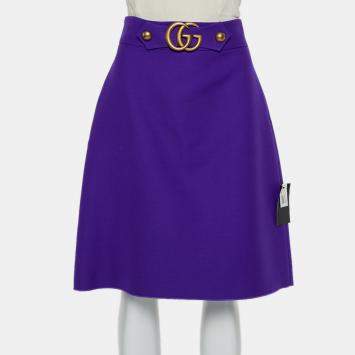 Pre Owned Gucci Purple Wool & Silk A-Line Knee Length Skirt M