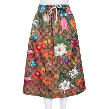 Pre Owned Gucci Multicolored GG Supreme Flora Printed Jersey Skirt S