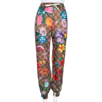Pre Owned Gucci Multicolored GG Supreme Flora Printed Jersey Joggers M
