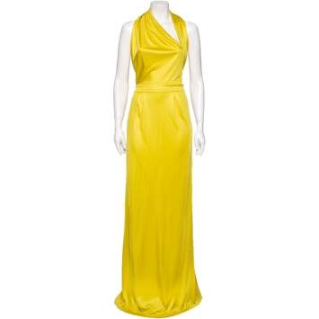 Pre Owned Gucci Yellow Silk One Shoulder Draped Dress M