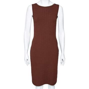 Pre Owned Gucci Brown Scaled Knit Sleeveless Dress L