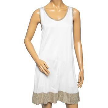 Pre Owned Gucci White Jersey Lurex Trim Shift Dress M
