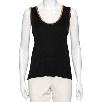 Pre Owned Gucci Black Jersey Chain Embellished Crew Neck Sleeveless Top M