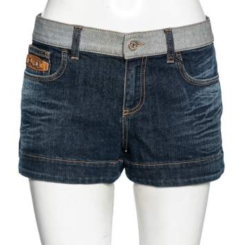 Pre Owned Gucci Navy Blue Denim Horsebit Detail Shorts M