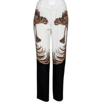 Pre Owned Gucci White Horse and Tassel Printed Silk Pants M