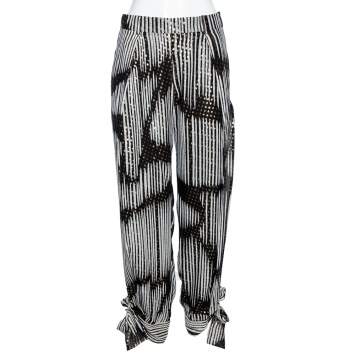 Pre Owned Gucci Monochrome & Lurex Polka Dotted Silk Pants M