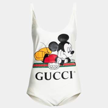 Pre Owned GUCCI X DISNEY Micky Mouse and Logo Printed Lycra Sparkling Swimsuit L
