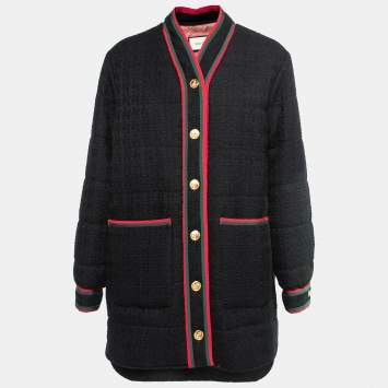 Pre Owned Gucci Black Wool Web-Trim Padded Jacket S