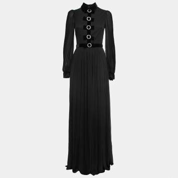 Pre Owned Gucci Black Jersey Bow Detail Maxi Dress S