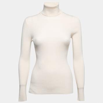 Pre Owned Gucci Cream Wool Rib Knit Turtleneck Sweater S