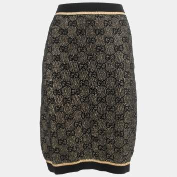 مملوكة مسبقًا Gucci Black Patterned Lurex Knit Knee Length Skirt S