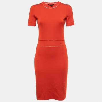 Pre Owned Gucci Orange Knit Crew Neck Short Dress M
