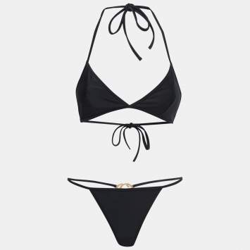 Pre Owned Gucci Black Jersey Interlocking G Bikini L