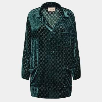 مملوكة مسبقًا Gucci Green Velvet Guccissima Long Shirt XXL