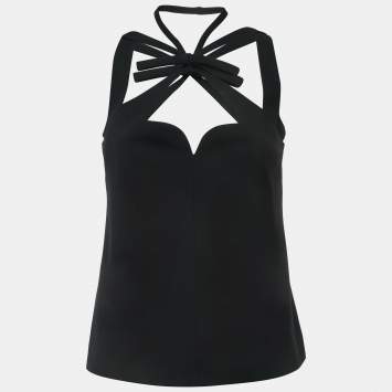 Pre Owned Gucci Black Crepe Criss-Cross Strap Top S