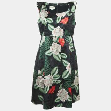 مملوكة مسبقًا Gucci Black Hawaii Printed Silk Sleeveless Midi Dress XL