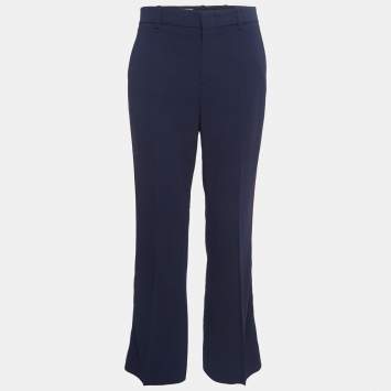 Pre Owned Gucci Navy Blue Crepe Stripe Detail Trousers M