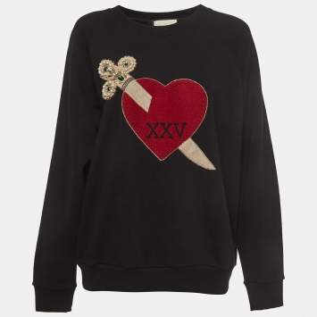 Gucci Black Cotton Dagger Heart Embroidered Sweatshirt S