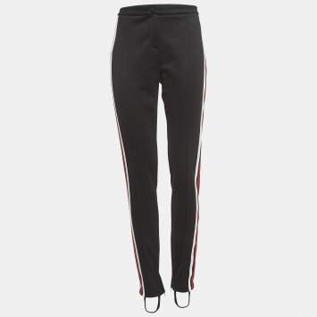Pre Owned Gucci Black Technical Jersey Side Stripe Detail Stirrup Trousers L