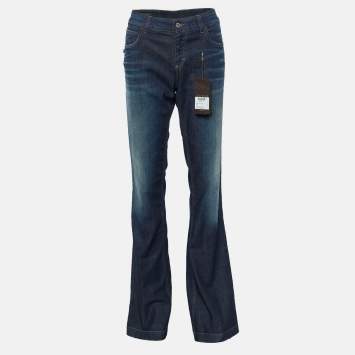 Pre Owned Gucci Dark Blue Denim Skinny Flare Jeans L/Waist 34"