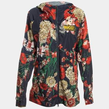 Pre Owned Gucci Multicolor Floral Print Nylon Applique Detail Hooded Jacket S