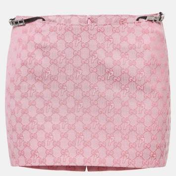 Pre Owned Gucci X Palace Pink Logo Jacquard Mini Skirt S