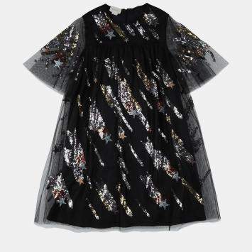 Pre Owned Gucci Black Sequined Tulle Dress Size 10Y