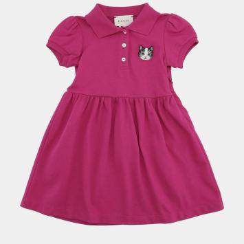 Pre Owned Gucci Pink Pique Cotton Dress Size 12/18M
