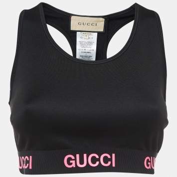 Pre Owned Gucci Black Logo Print Jersey Cropped Tank Top S