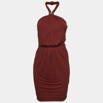 Pre Owned Gucci Dark Red Knit Asymmetric Short Dress XS