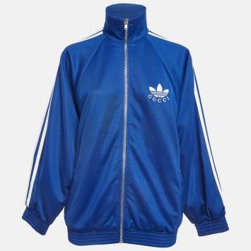 Pre Owned Gucci X Adidas Blue Logo Embroidered Jersey Performance Jacket M