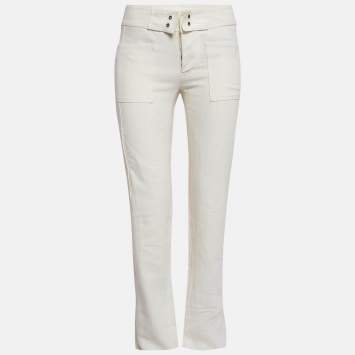 Pre Owned Gucci White Linen Cargo Trousers XS